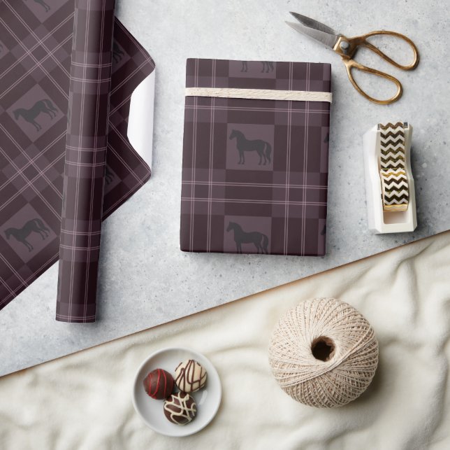 Papier Cadeau Plaid Cheval Violet Fêtes de Noël Équestre (Artisanat)