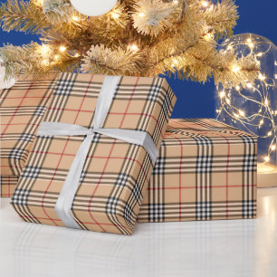 Papier Cadeau Plaid Chic Chaleureux Base Marron Blanc Noir Brun