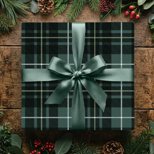 Papier Cadeau Plaid Classique de Noël Vert Foncé Tartan de Fêtes