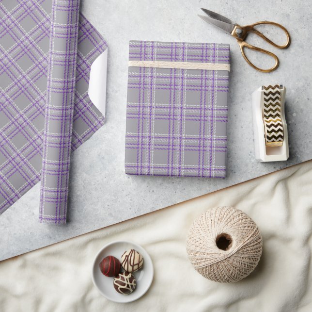 Papier Cadeau Plaid classique tartan. Gris, lilas (Artisanat)