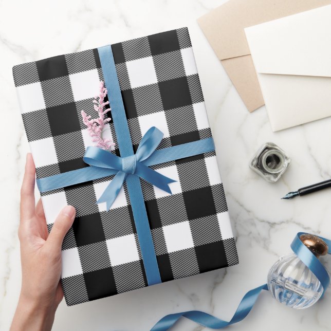 Papier Cadeau Plaid de bisons noirs et blancs, À damiers (Cadeaux)