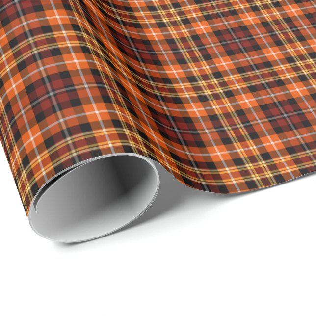 Papier Cadeau Plaid de brun de reinette d'automne, orange et (Coin rond)