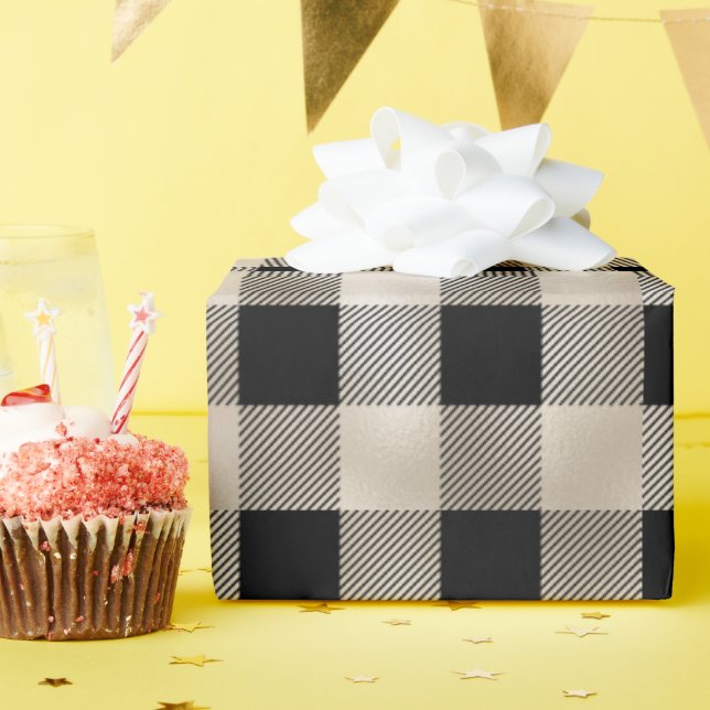 Papier Cadeau Plaid de Buffalo noir Glam Tan (Fête d'anniversaire)