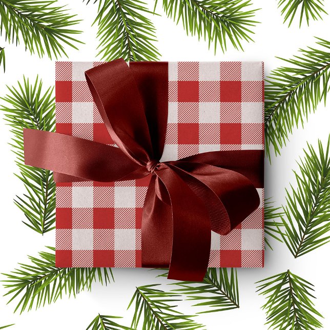 Papier Cadeau Plaid de buffle blanc et rouge (Créateur téléchargé)