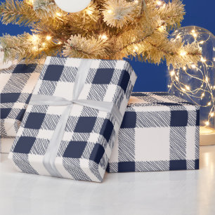 Papier Cadeau Plaid de ferme marine et blanc cassé dessiné à la 