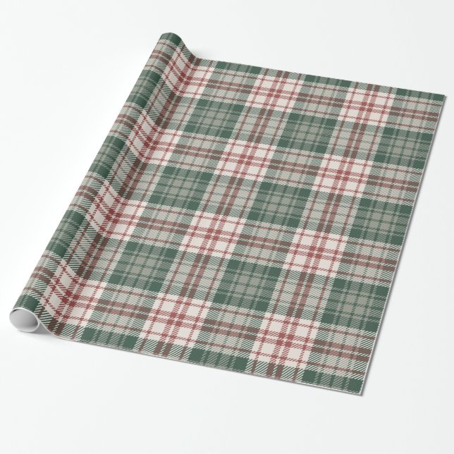 Papier Cadeau Plaid de Noël Classique - Rouge, Vert et Crème (Déroulé)