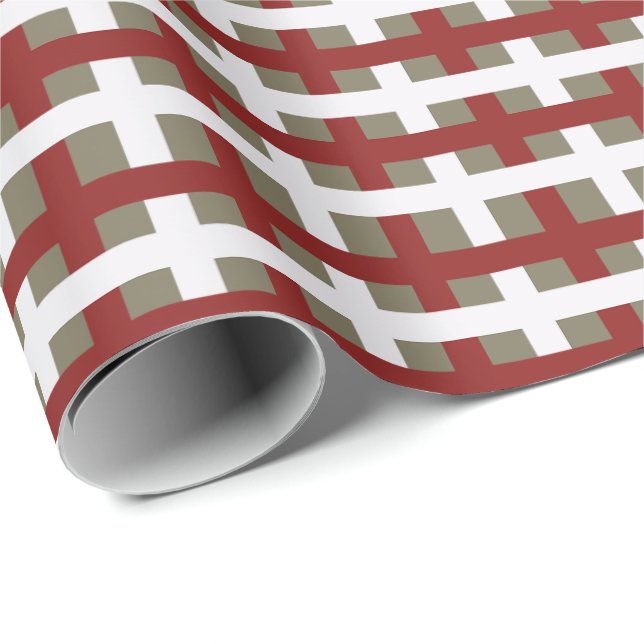 Papier Cadeau Plaid de Noël Moderne Rouge Blanc Sauge (Coin rond)