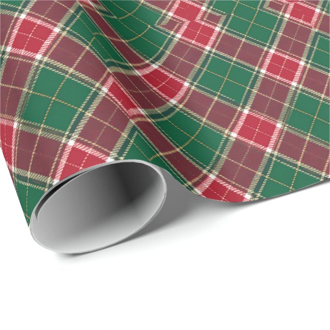 Papier Cadeau Plaid de Noël vert et rouge (Coin rond)