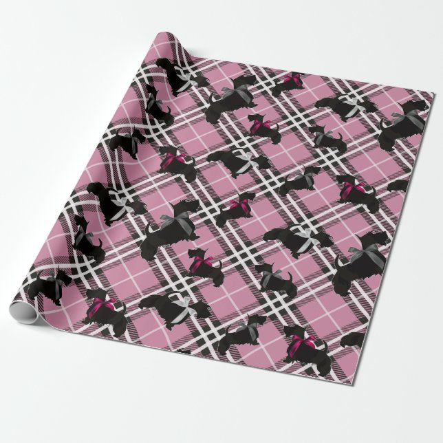 Papier Cadeau Plaid de rose de chien de Terrier d'écossais de (Déroulé)