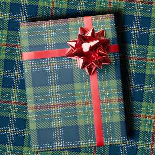 Papier Cadeau Plaid de vacances classique Stylé Vert & Navy Noël