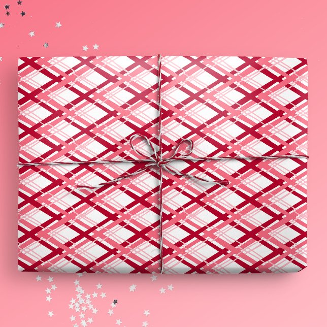 Papier Cadeau Plaid en diagonale rouge et blanc (Gift Mockup)