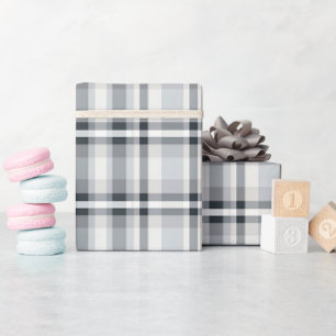 Papier Cadeau Plaid gris, noir et blanc