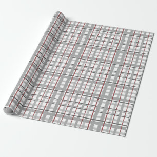 Papier Cadeau Plaid Happy Celebration Grey Argent Rouge Plaid