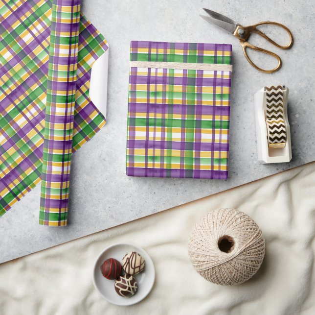 Papier Cadeau Plaid Mardi Gras aquarelle (Artisanat)