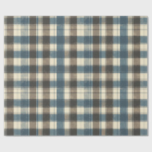 Papier Cadeau Plaid marine et taupe en détresse pour la fête des