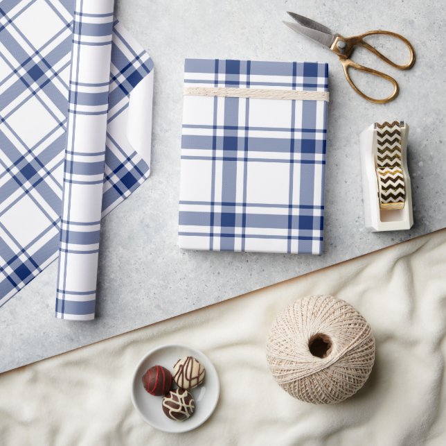 Papier Cadeau Plaid naval bleu et blanc (Artisanat)