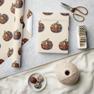 Papier Cadeau Plaid Pumpkin Halloween Wrapping Paper