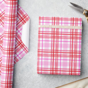 Papier Cadeau Plaid rose et rouge aquarelle
