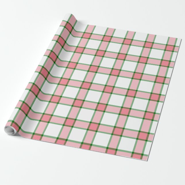 Papier Cadeau Plaid rose et vert (Déroulé)
