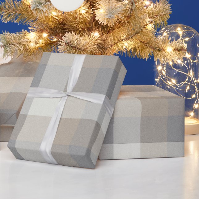 Papier Cadeau Plaid Rustique de Ferme Brun Clair Gris Ivoire (Vacances)