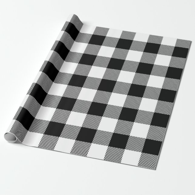 Papier Cadeau Plaid rustique noir et blanc à la mode (Déroulé)