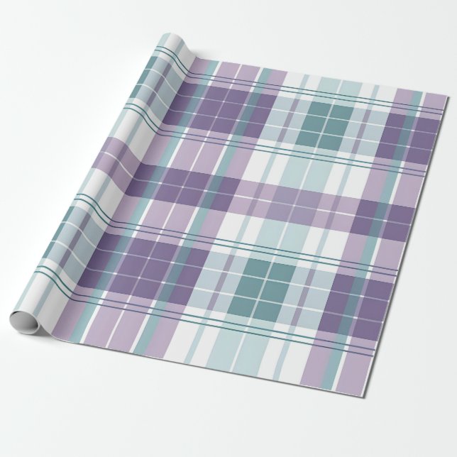 Papier Cadeau Plaid sarcelle et violet pastel  (Déroulé)