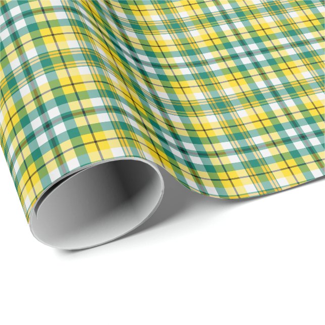 Papier Cadeau Plaid sportif d'or vert clair et jaune (Coin rond)