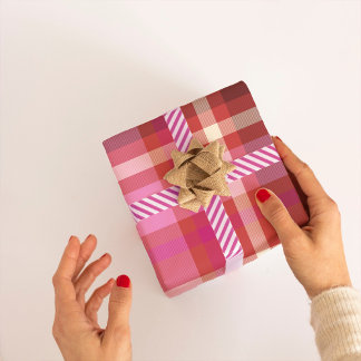 Papier Cadeau Plaid Tartan moderne Noël rose chaud, saumon