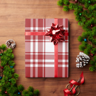 Papier Cadeau Plaid Tartan Rouge Blanc Vacances Festif Noël