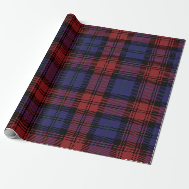 Papier Cadeau Plaid Tartan rouge violet vacances rustique (Déroulé)