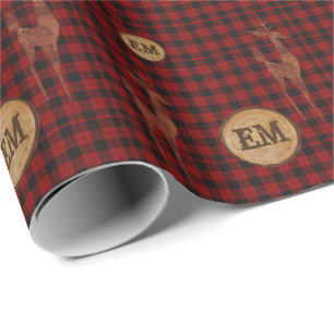 Papier Cadeau Plaids de Buffalo Rustique Cerf Monogramme Initial