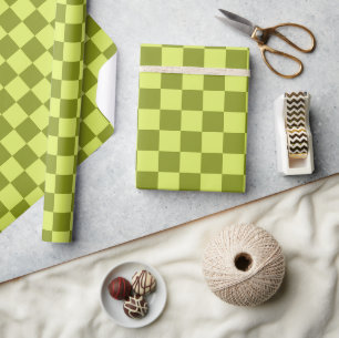 Papier Cadeau Plaisant Moderne Checkerboard Lime Olive Géométriq