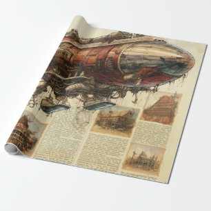 Papier Cadeau Plan de ville de Zeppelin en cuivre de fantasy ind