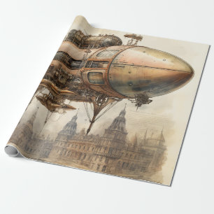 Papier Cadeau Plan d'un dirigeable Steampunk vintage en cuivre