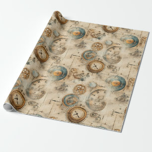 Papier Cadeau Plan mécanique rétro Brun sépia