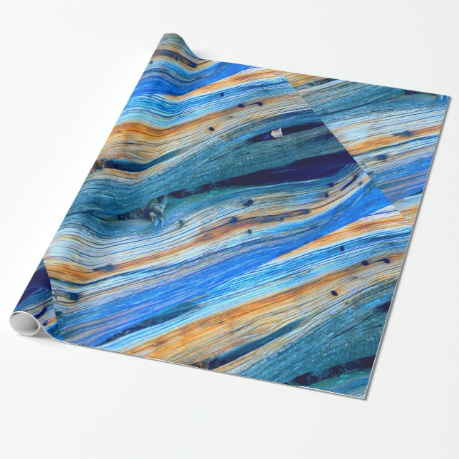 Papier Cadeau planches de bois de genévrier bleu rustique (Déroulé)