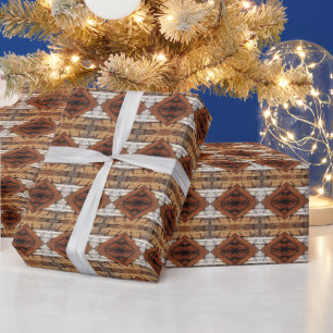 Papier Cadeau Planches de bois patiné en motif diamant multimédi