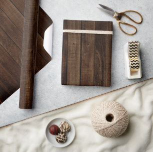 Papier Cadeau Planches en bois foncé avec grains de bois