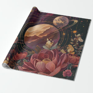 Papier Cadeau Planète à Anneaux de Cristal Cosmique Fantastique 
