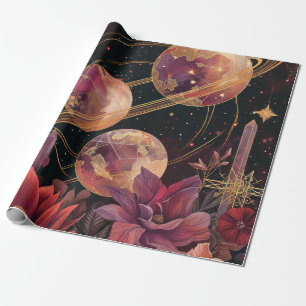 Papier Cadeau Planète Anneaux Violet Or Jardin Céleste