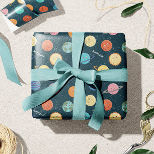 Papier Cadeau Planètes de système solaire amusant Motif pour enf