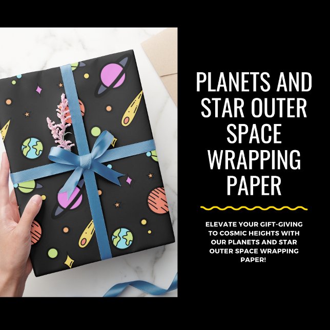 Papier Cadeau Planètes et papier d'enveloppement spatial étoile (Planets and Star Outer Space Wrapping Paper #SpaceWrap #CelestialGifts #StarstruckWrapping)