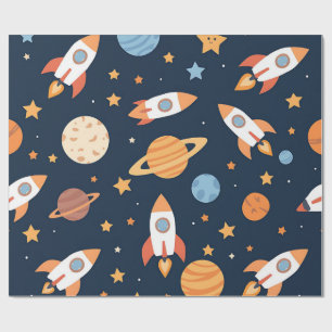 Papier Cadeau Planètes Fusées Espace Motif Mignon