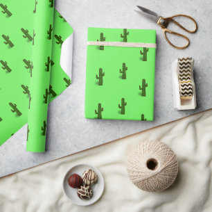 Papier Cadeau Plante Cactus sur vert clair
