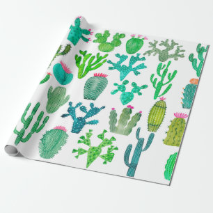 Papier Cadeau Plante de cactus aquarelle, fleur cactus illustra