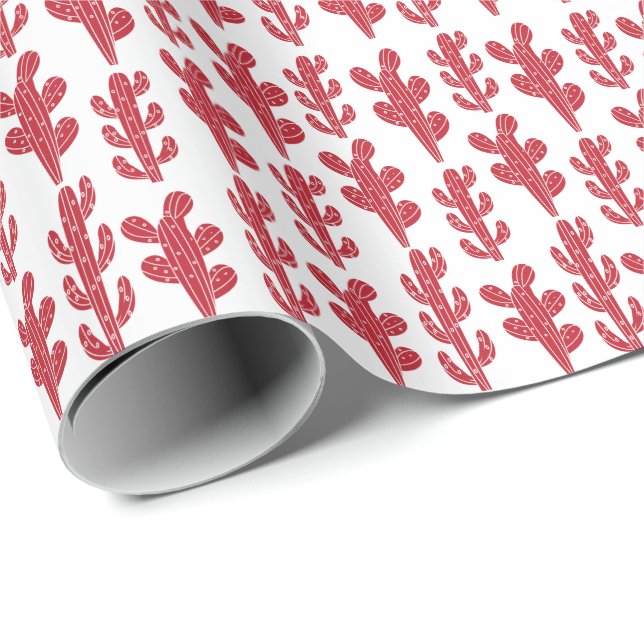 Papier Cadeau Plante de cactus rouge (Coin rond)
