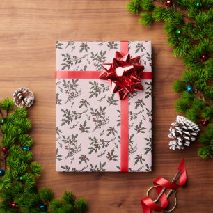 Papier Cadeau Plante de Noël Holly moderne Rose d'hiver