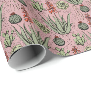 Papier Cadeau Plante Lover Rose Aloe Vera Succulents Cactus