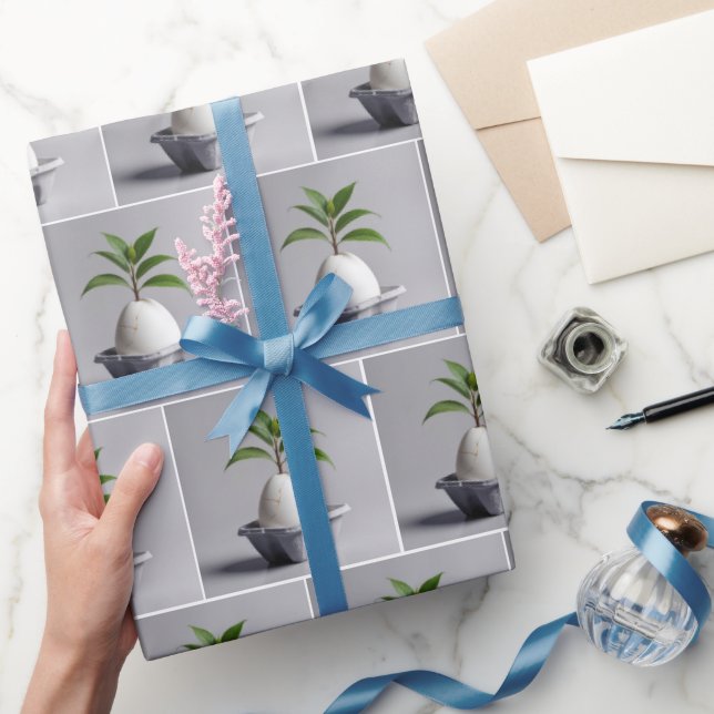 Papier Cadeau Plante vert qui pousse à partir d'un oeuf blanc (Cadeaux)