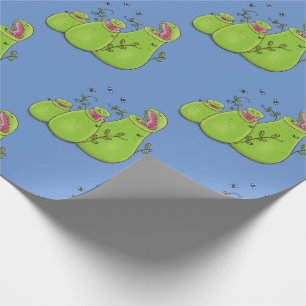 Papier Cadeau Plantes à chapeau vert drôles et carnivores dessin